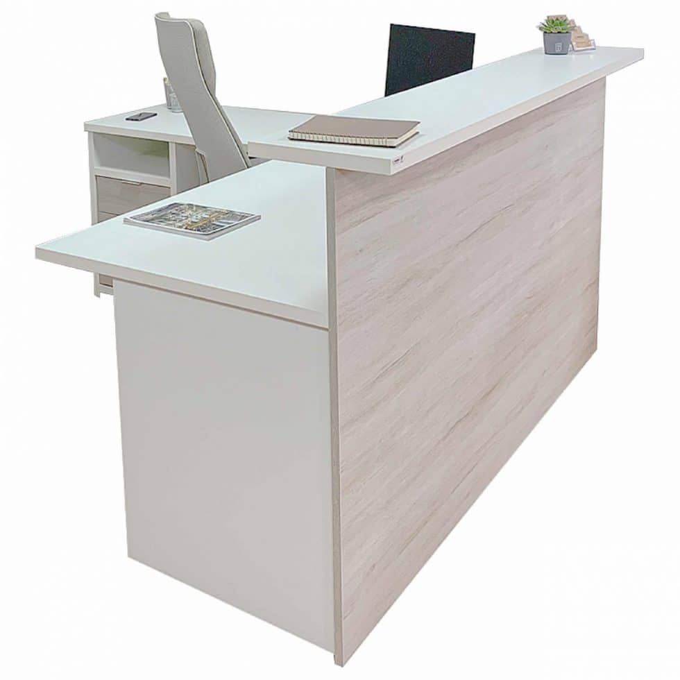 Mostrador 180 con ala y cajonera modelo Beta Roble Stella Blanco